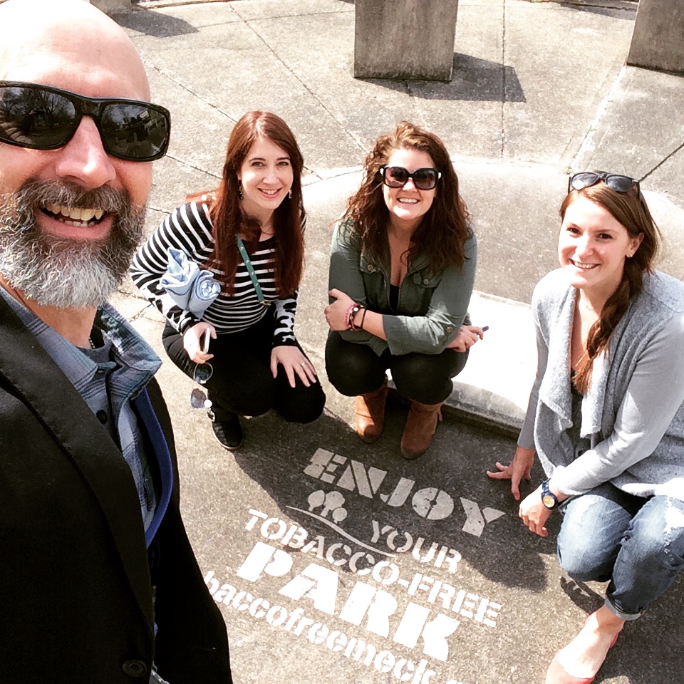 DC Lucchesi (far left) of WellRun Media showing off the Clean Graffiti in Marshall Park. #thesavageway