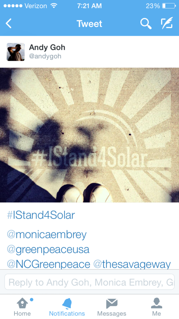 #IStand4Solar Clean Graffiti Social Media post from @AndyGoh - #thesavageway