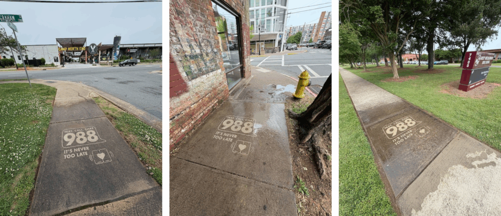 Examples of Clean Graffiti highlighting the 988 Hotline.